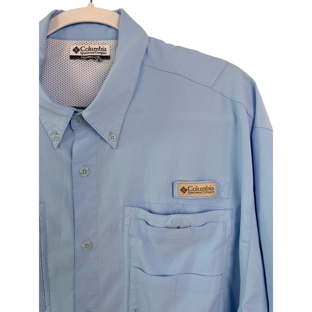Columbia PFG Shirt XL Light Blue Short Sleeve Button Down Fishing
